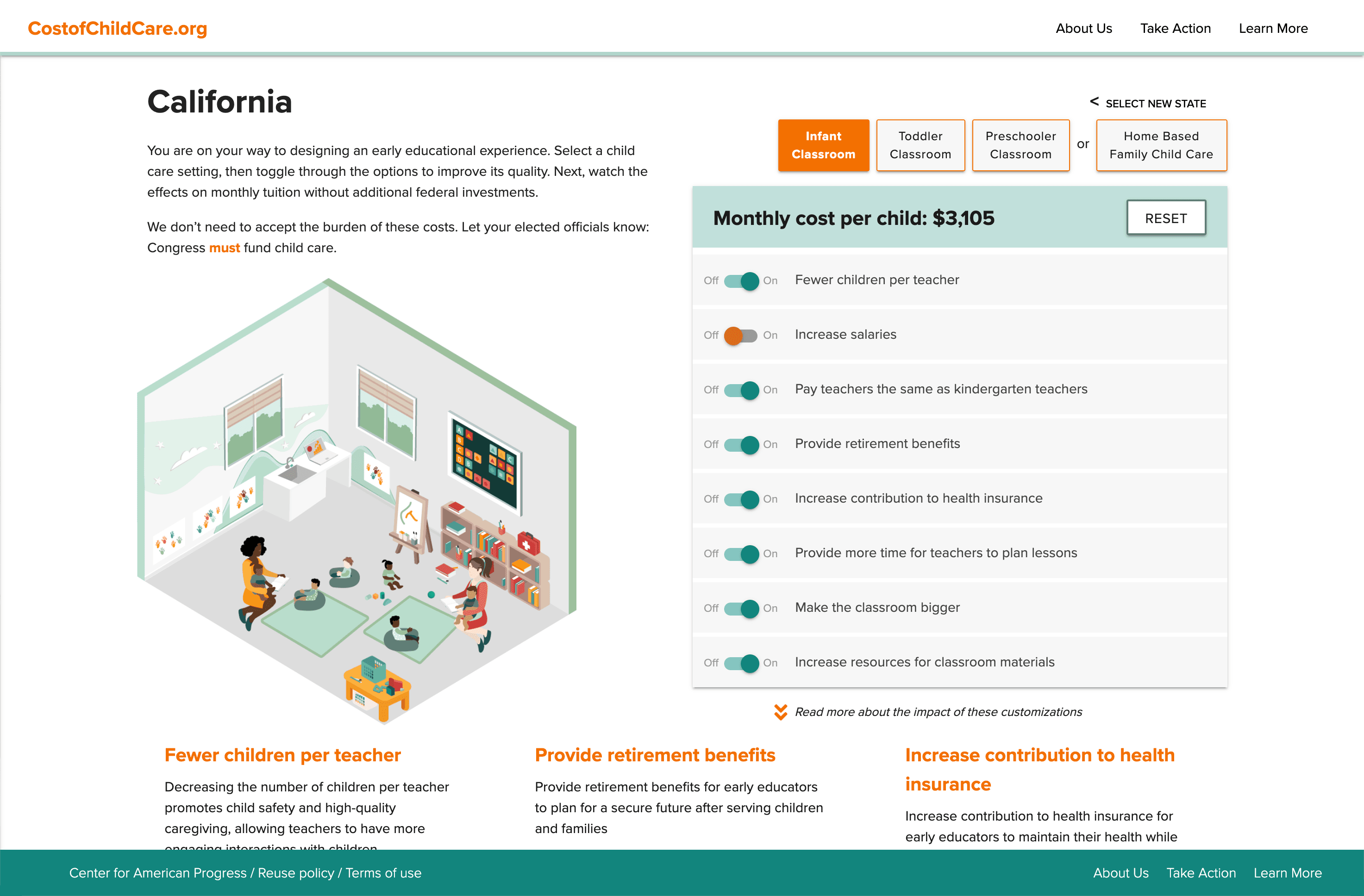 Cost of Child Care Calculator Interface Layout